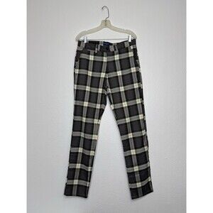ITALY ROSSO MILANO Women's Plaid Ankle Pants 32x32 Holiday Green Tartan Trousers